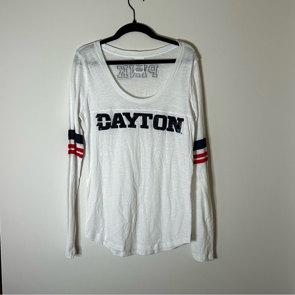 Victoria’s Secret PINK White DAYTON Sequin Scoop Neck Long Sleeve Tee